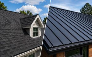 Metal roof and asphalt shingle roof comparison on Ontario homes by 1st Choice Home Solutions