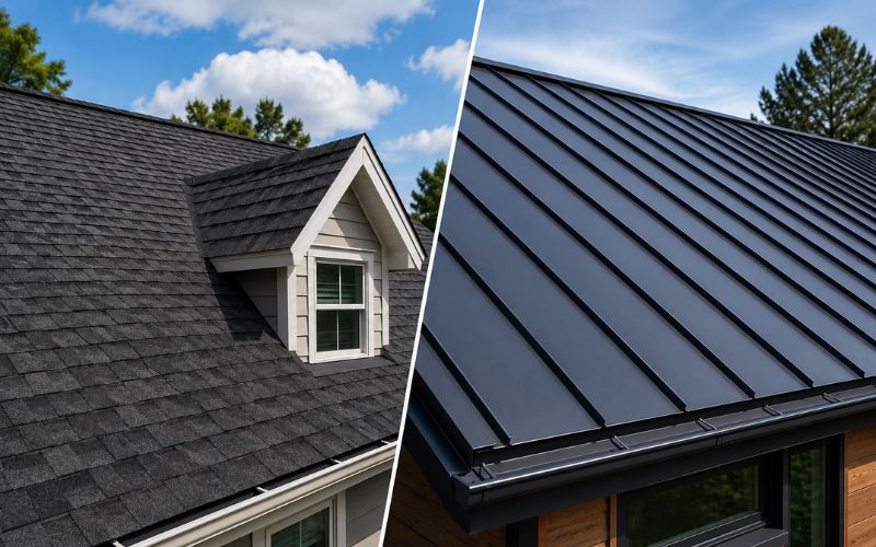 Metal roof and asphalt shingle roof comparison on Ontario homes by 1st Choice Home Solutions
